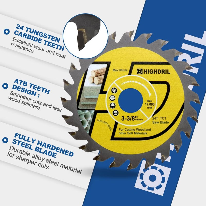 HIGHDRIL TCT Wood Blade 3" 75mm x Arbor 3/8" 10mm - 4pcs Angle Grinder Cutting Disc for Cutting Wood Plywood Chipboard Multilayer Panels - Image 3